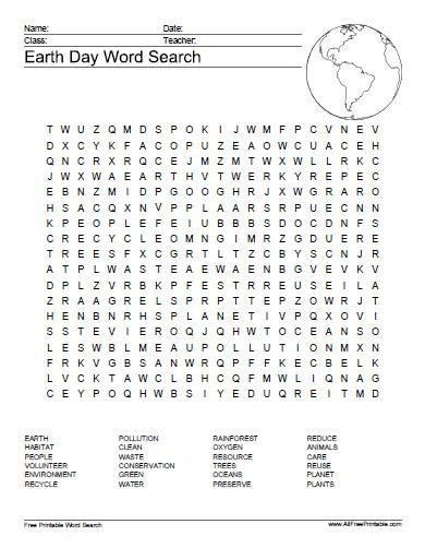earth day word search free printable