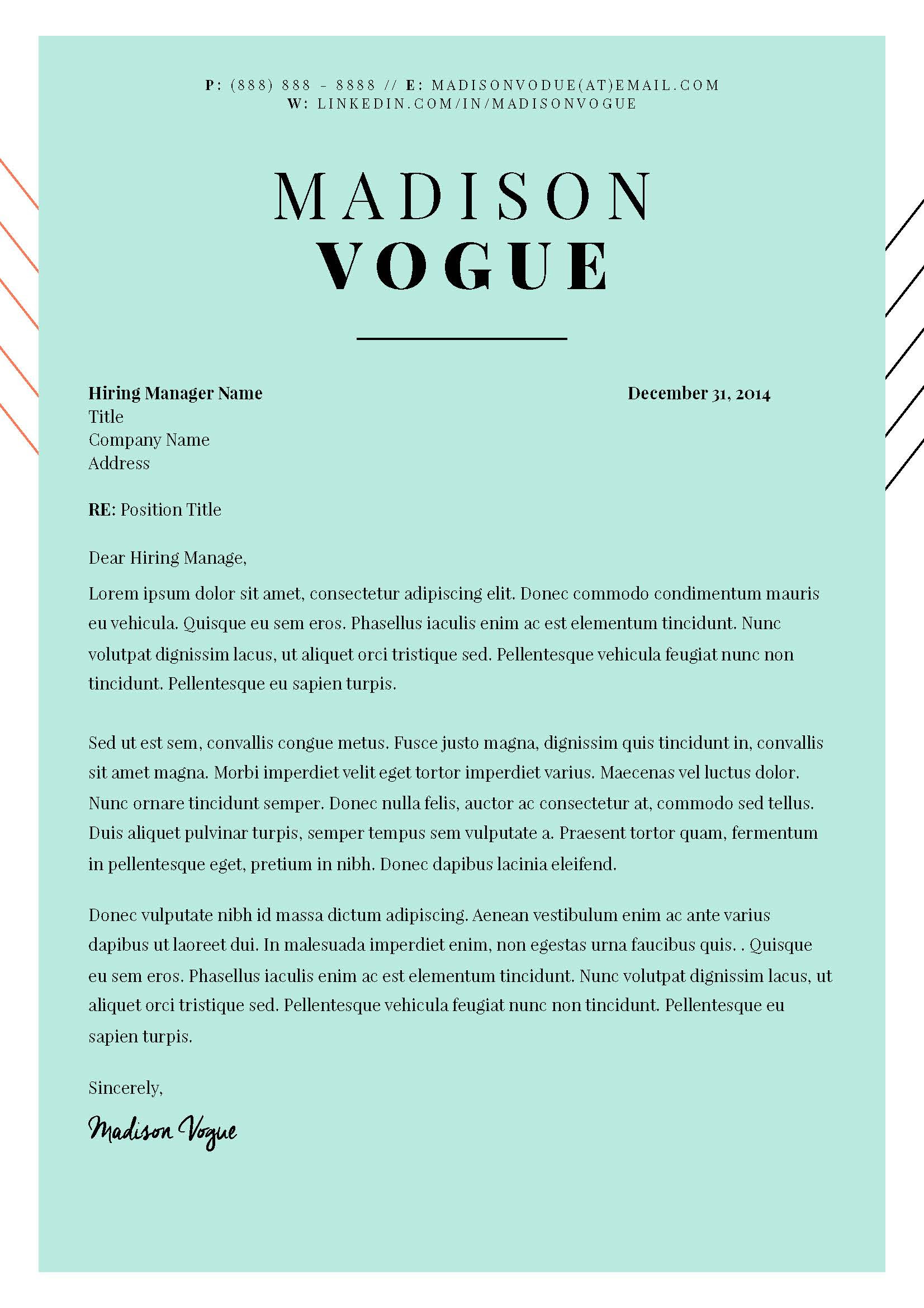 Fashion Career Cover Letter Template for Microsoft Word ...