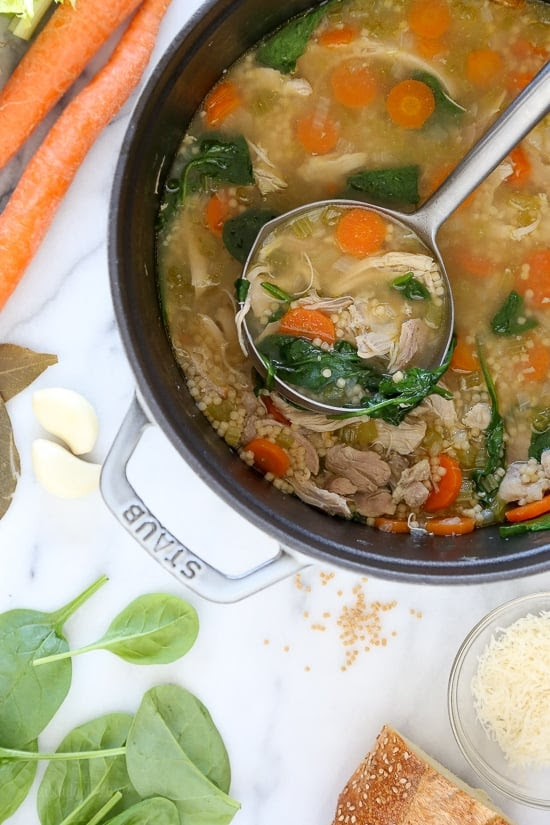 When it's chicken and noodle soup my family craves, we love this easy homemade chicken soup, loaded with chicken, veggies and our favorite pasta shape – Acini di Pepe.