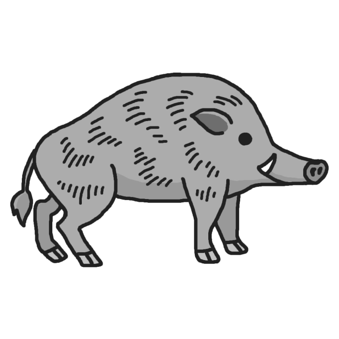 イノシシ 猪 亥1 モノクロ 陸の大きな動物 無料イラスト素材