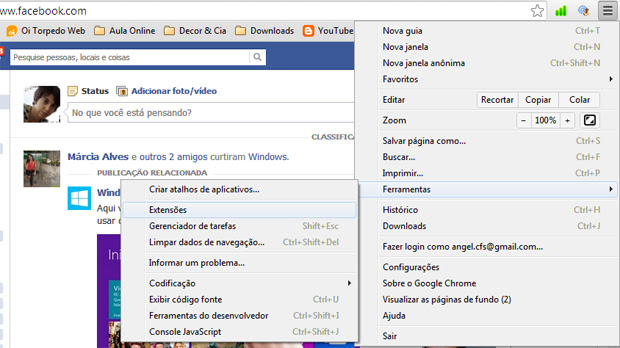 Acessando o Chrome para eliminar o malware (Foto: Claudia Sardinha)