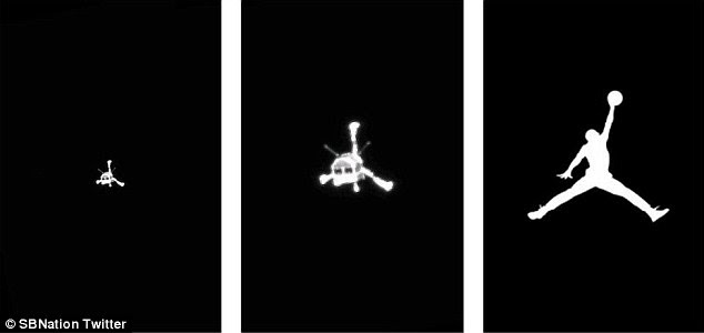 Slam dunk: One internet prankster noticed and uncanny resemblance between the Philae probe as it detached from Rosetta, and this famous silhouette of Michael Jordan