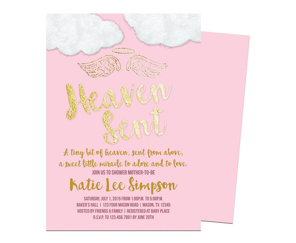 Pink Heaven Sent Baby Shower Invitations Party Print Express
