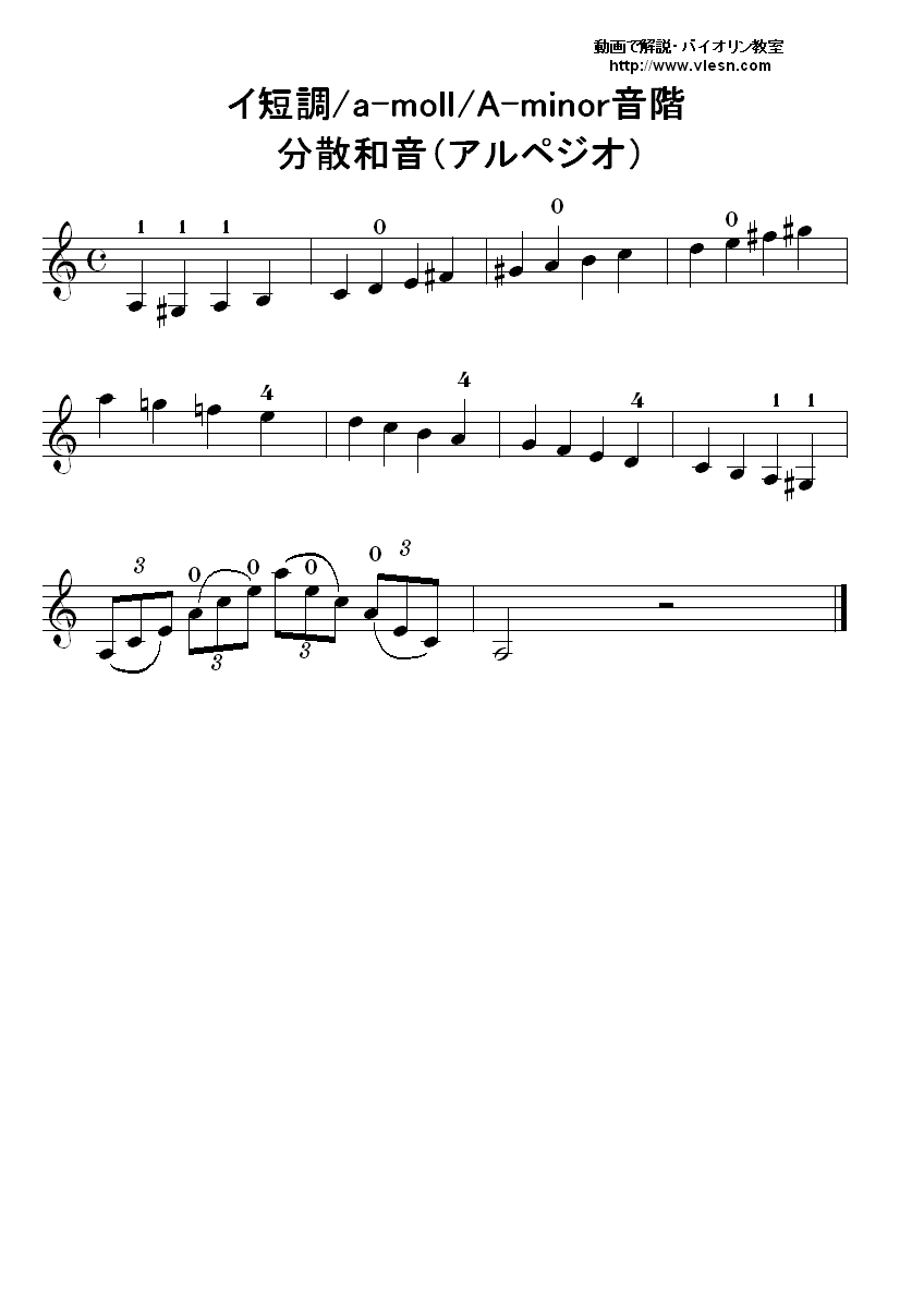 イ短調 A Moll A マイナー の音階とアルペジオ 分散和音 練習 バイオリンの基礎練習 動画で学ぶバイオリン教室