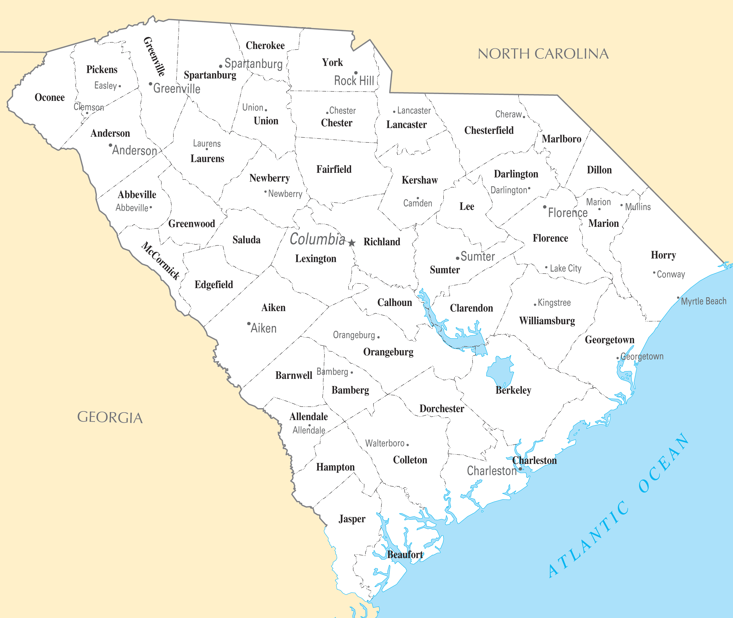South Carolina Map Of Cities And Towns South Carolina Cities And Towns • Mapsof.net