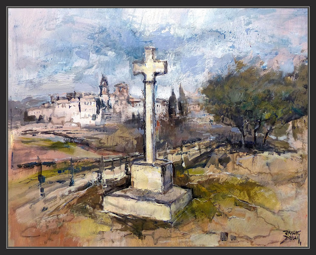 SANT FRUITÓS DE BAGES-PINTURA-SAGRERA-CREU DE TERME-RIU D'OR-PANORÁMICA-PAISATGES-CATALUNYA-POBLES-QUADRES-PINTOR-ERNEST DESCALS-