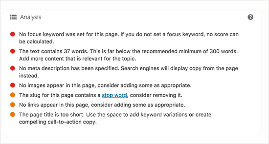Post or page analysis for SEO