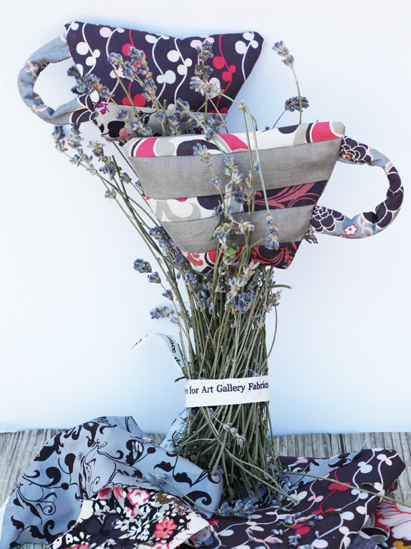Fabric lavender tea cups