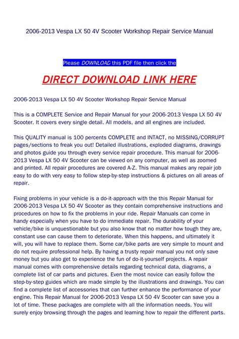 Download 2006 2013 Vespa Lx 50 4v Scooter Workshop Repair Service Manual