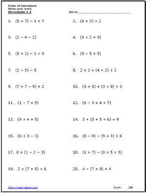In 7th grade, students are introduced to more complex concepts such as fractions and algebra. use these free algebra worksheets to practice your order of operations