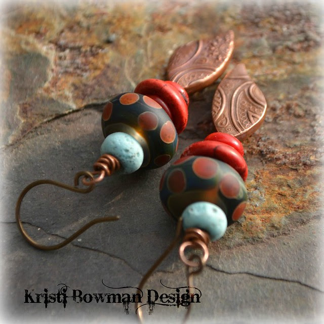 Connect the Dots, Lampwork and Copper Earrings
