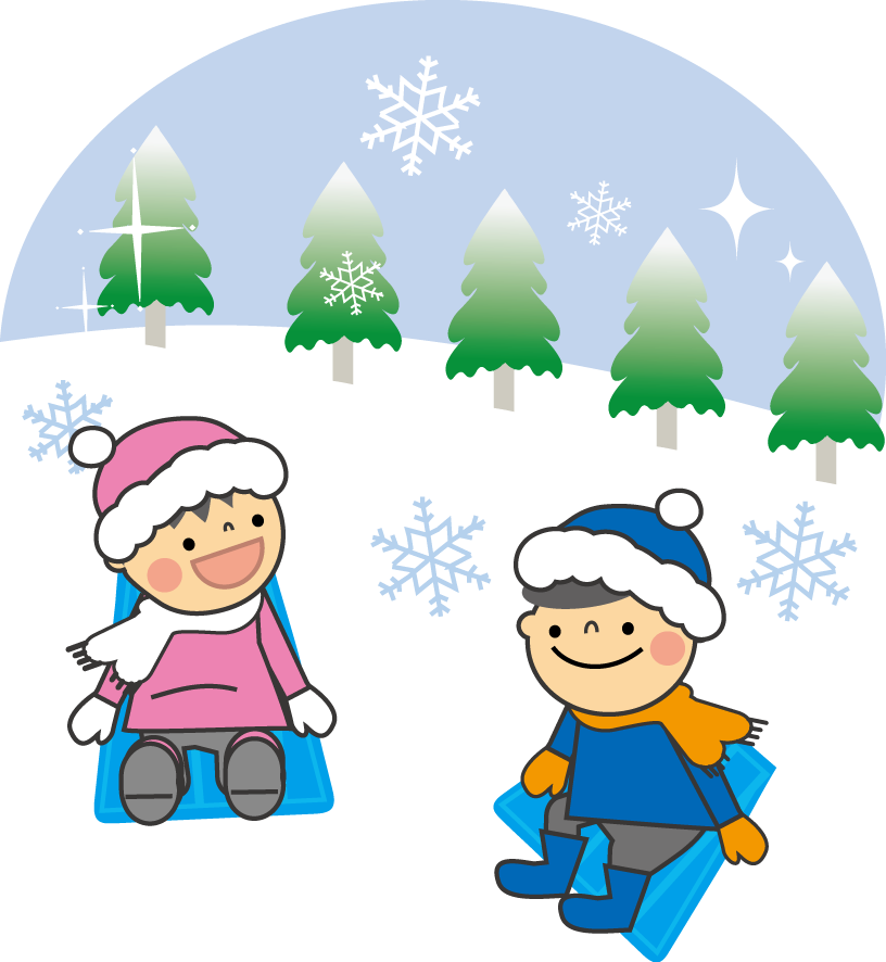 冬 雪 そり遊び スケート 雪だるま 雪合戦 のイラスト 無料イラスト