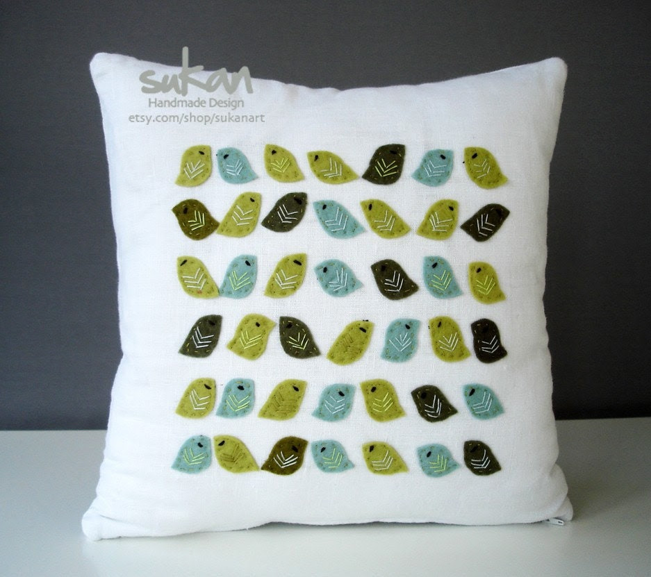 Birds 14x14 -White Linen Pillow cover