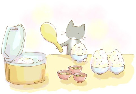 もちぐら さくらもち市長のイラスト倉庫 No 0086 イラスト 大盛ごはんをよそうくつした ネコ