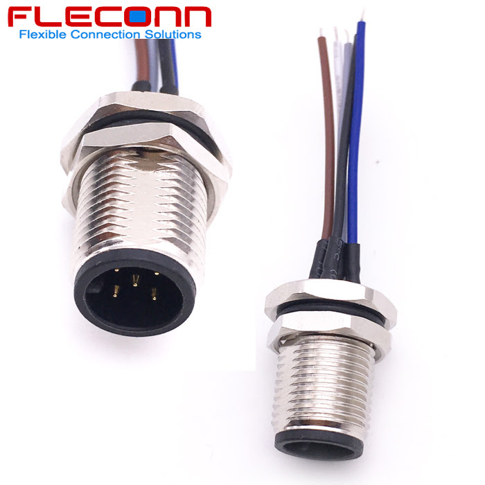 M12 5 Pin A Code Male Rear Panel Mount Connector With 24awg Pigtails