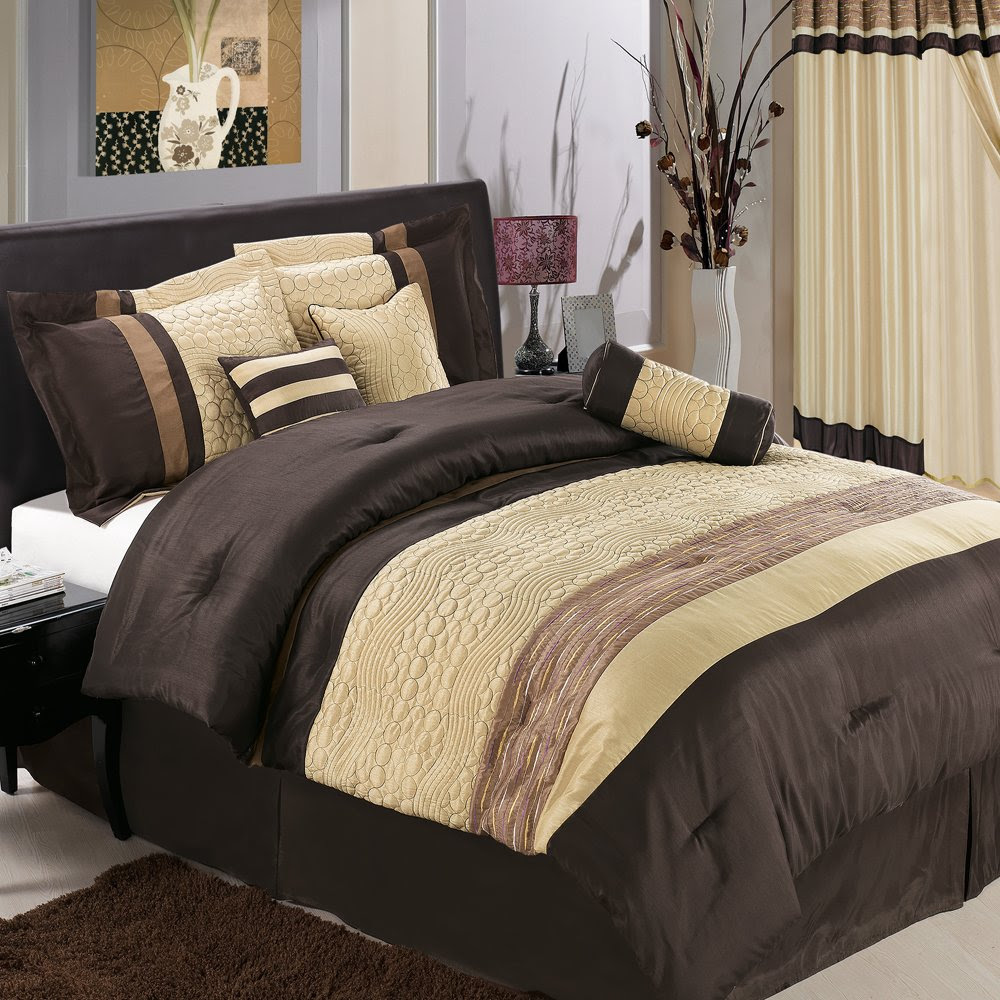 Masculine Bedding Sets for Men: 11-Piece Coffee Brown & Cream Bed-in-a ...