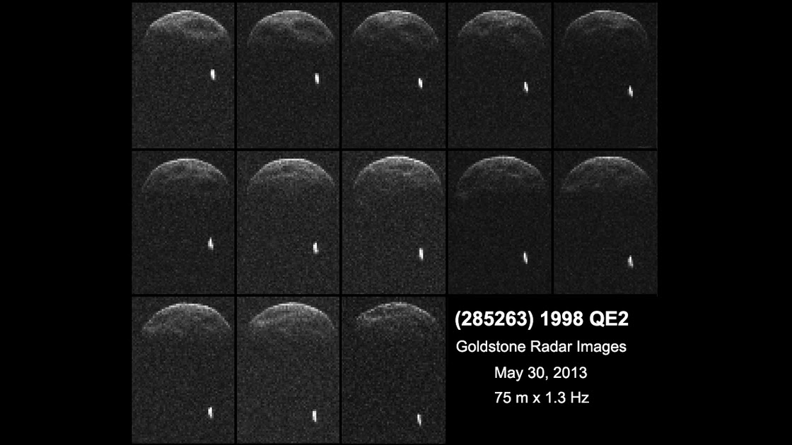 Radar images of asteroid 1998 QE2, taken when the cosmic traveler was about 3.75 million miles from Earth, revealed that the asteroid, with a 1.7-mile diameter, has a moon or satellite revolving around it.