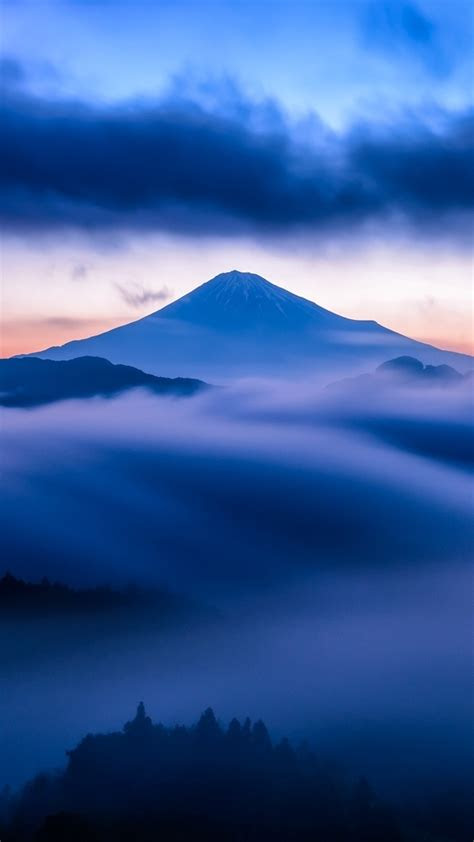 mountain snow sky mist blue sunset clouds iphone wallpaper