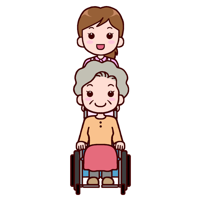 車椅子で移動するおばぁちゃん正面1 カラー 車椅子3 介護 医療 無料イラスト素材
