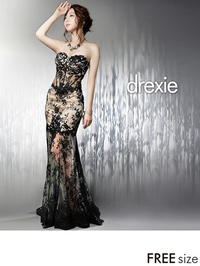 Drexie 透け素材mix総レースベアインナーミニロングドレス 青田夏奈 の通販はdazzystore デイジーストア Au