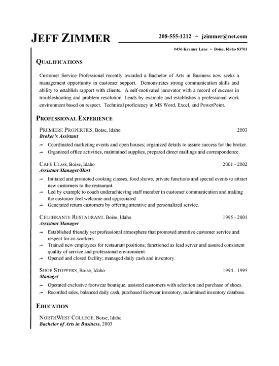 Customer Service Resume Example