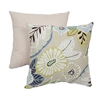 Pillow Perfect Decorative Tropical Floral Square Toss Pillow, Beige/Blue