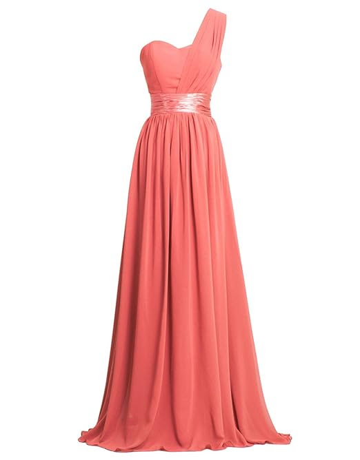 Fashion Plaza One-shoulder Chiffon Bridesmaid Formal Evening Party Dress D0126 (US10, Coral)