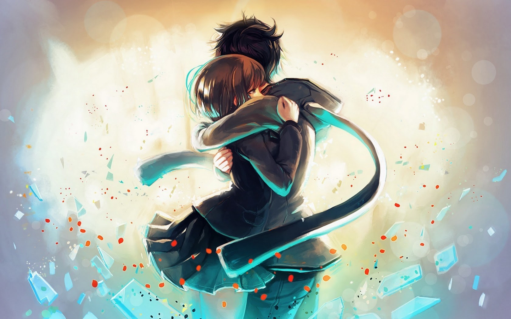 Anime Girl And Boy Hugging Drawing Otaku Wallpaper