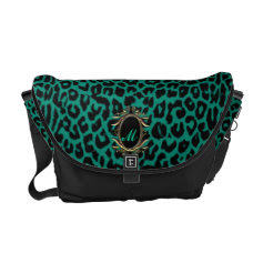 Emerald Green Leopard Monogram Messenger Bag