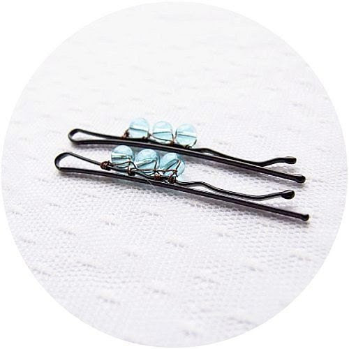 hair pins with turquoise blue beads - adorable girly sweet bobby pins - KicaBijoux