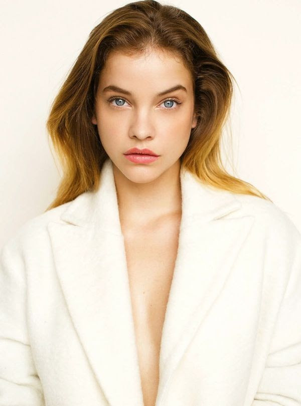 Le Fashion Blog Fall Winter Beauty Style Rosy Lips White Coat Bold Brows Romantic Makeup Barbara Palvin Elle Hungary