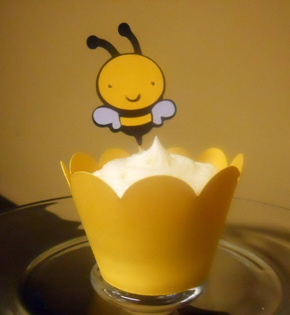 bumble bee & beehive cupcake toppers with matching wrapper
