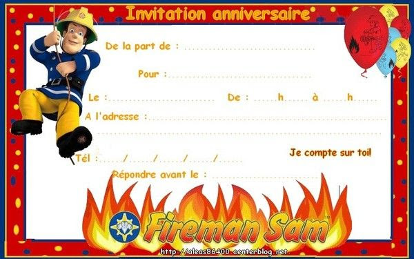 Carte Invitation Sam Le Pompier 06