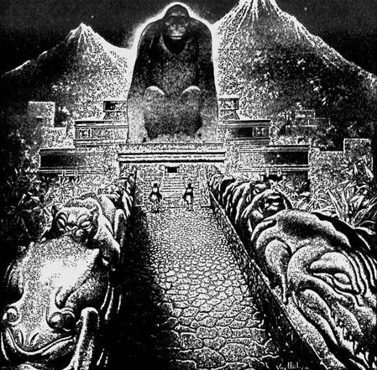 Concepto artístico de 'La Ciudad Perdida del Dios Mono' según lo relatado por Theodore Morde. Publicado originalmente en The American Weekly, 22 de septiembre de 1940.