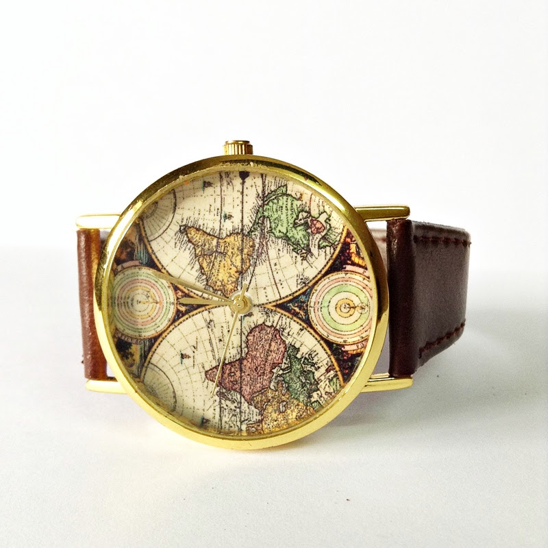 Map Watch, Vintage Style Leather Watch, Women Watches,Mens Watch ...