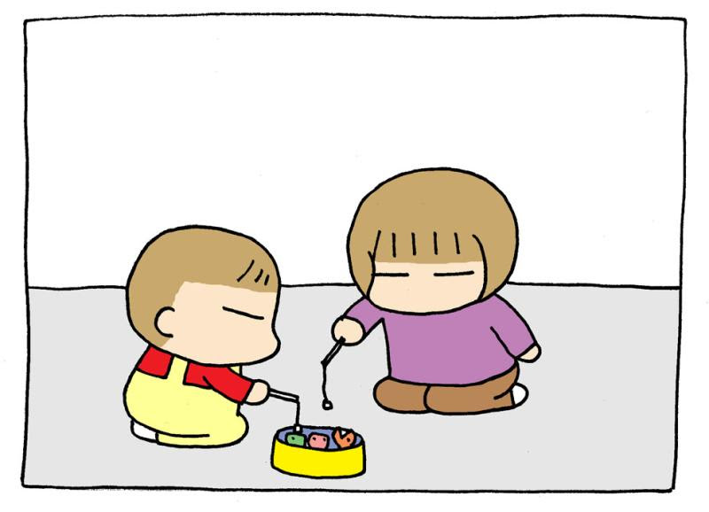 魚釣りゲーム うちの3姉妹 マンガで見る今日の出来事