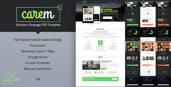 Carem - Corporate Onepage PSD Template - Business Corporate