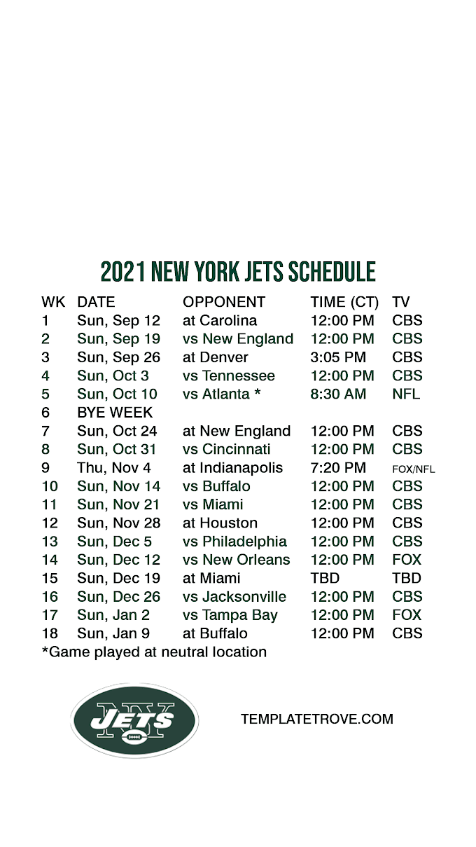 Jets Schedule 2022 Printable