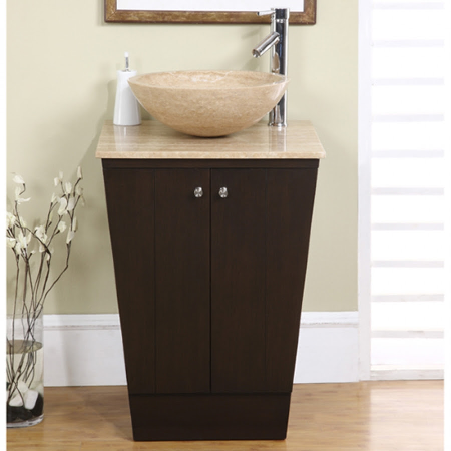 22 Inch Vessel Sink Vanity in Espresso with Travertine