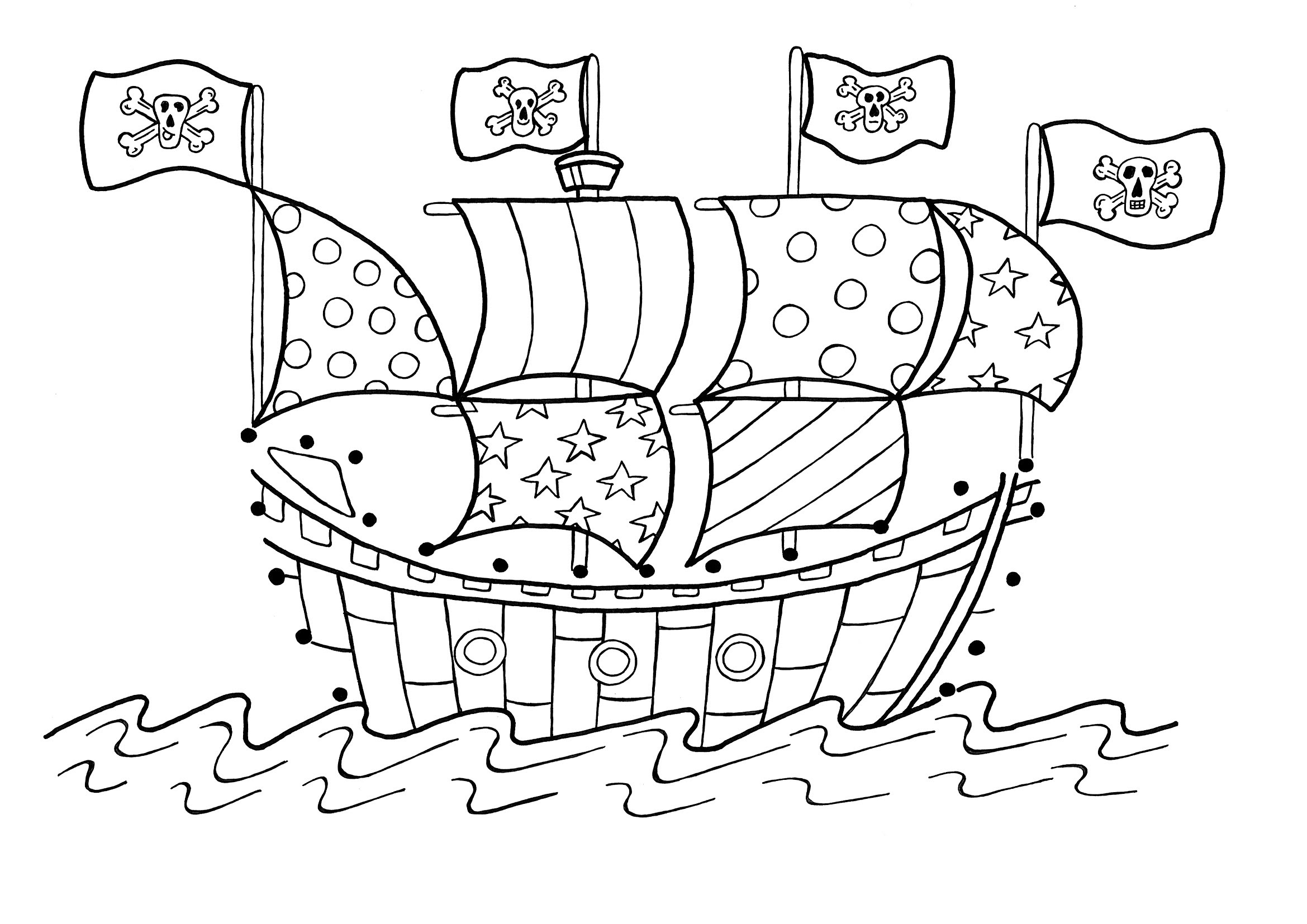 Dessin Un beau dessin de bateau pirate a imprimer et colorier