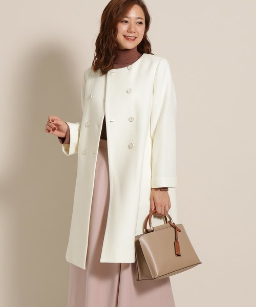 美人百花12月号掲載 Web限定カラー ウール混ノーカラーロングコート ノーカラーコート Anatelier アナトリエ のファッション セール