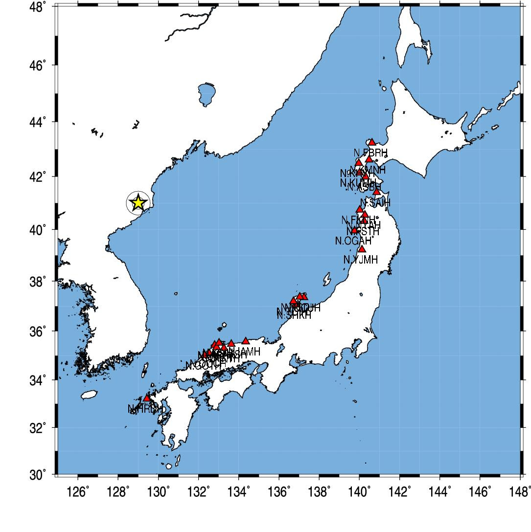 16年9月9日の北朝鮮の人工地震の震源推定