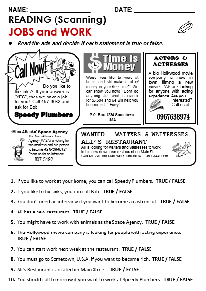 reading comprehension advertisement worksheets