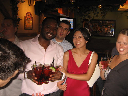 JaMel with several drinks, Gregg, Jieun, Jenn
