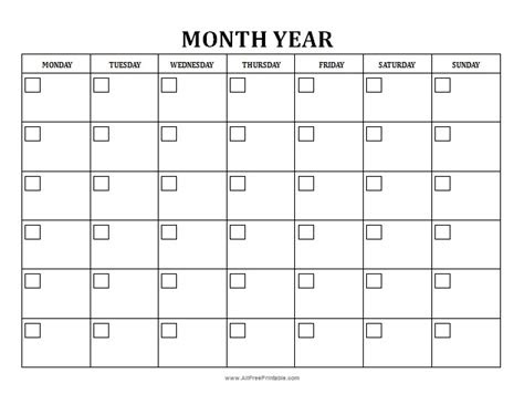  blank monthly calendar free printable