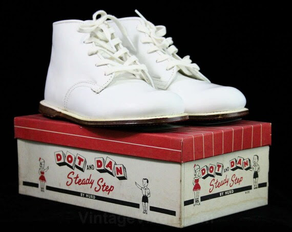 Size 8.5 Toddler Shoes - White Leather Oxford Style Boots - 1950s Baby ...