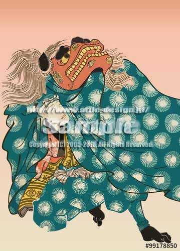 イラスト イメージ作成 足跡 素材屋 ひとりメーカー ひとりブランド ポスター素材5 イラスト獅子舞 Lion Dance