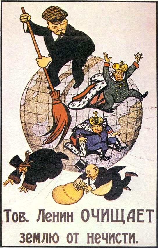 Cartel de la Revolución Rusa en el que aparece Lenin "limpiando" Rusia.