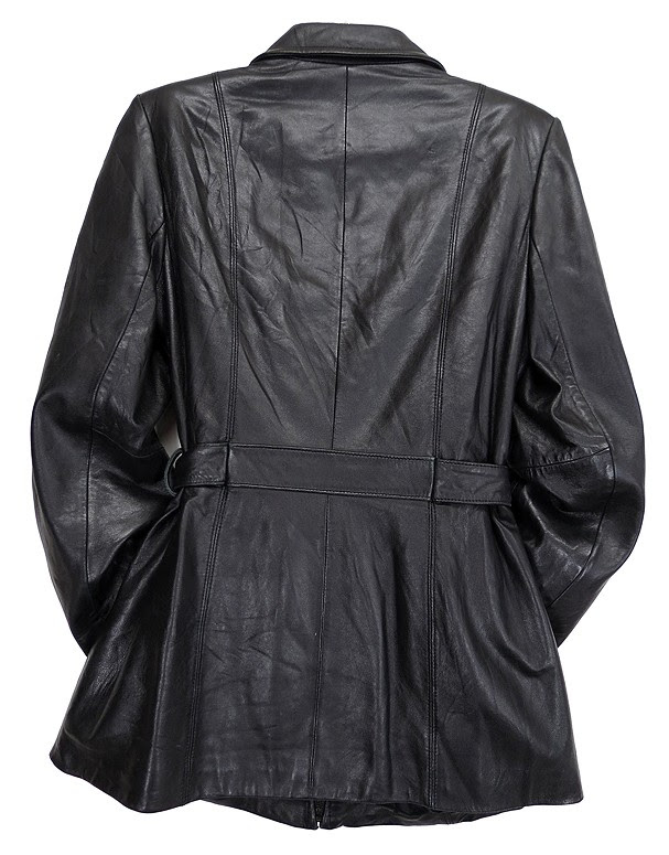 Vtg NINE WESTÂ® Leather Belted CITY COAT Motorcycle JACKET Black S ...