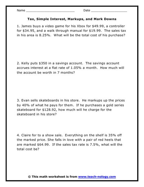  simple interest problems worksheet